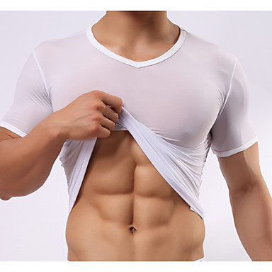 baratos Roupa Interior e Meias para Homem-Homens Básico Super Sexy Sólido 1 Peça Preto Branco M L XL / Decote Redondo / Skinny