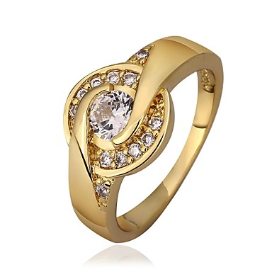 Woman's Fashion Elegant Gold Plated Zircon Inlaid Ring (Gold / Gold ...