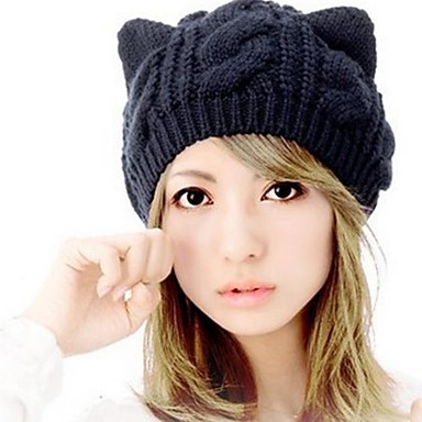 baratos Chapéus Femininos-Mulheres Lã,Gorro Sólido Inverno Preto / Fofo / Chapéu e Boné