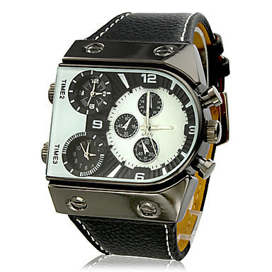 V6® Men's Watch Military Three Time Zones PU Band Cool Watch Unique