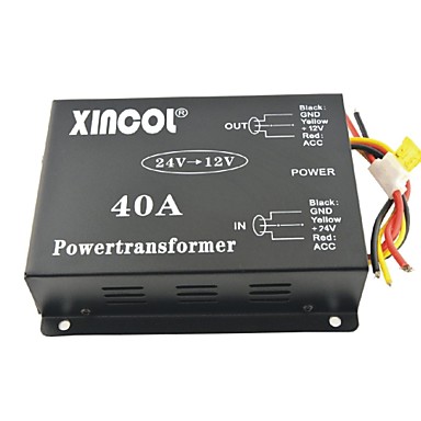 baratos Inversores de Corrente-xincol® veículo carro dc 24v para 12v 40a conversor transformador de alimentação com ventilador regulamentação-negro