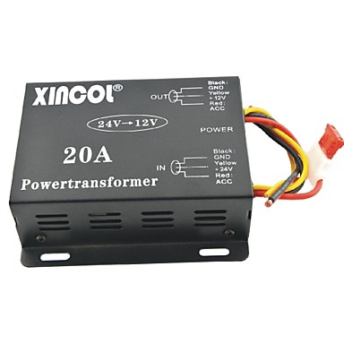 baratos Inversores de Corrente-xincol® veículo carro dc 24v para 12v 20a transformador de alimentação conversor-negro
