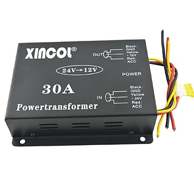baratos Inversores de Corrente-xincol® veículo carro dc 24v para 12v 30a conversor transformador de alimentação com ventilador regulamentação-negro