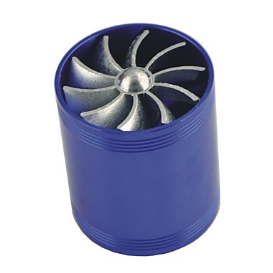 baratos Sistemas Exaustores (Escapamento)-veículo carro turbina dupla turbo carregador de gás de entrada de ar poupança de combustível ventilador azul (8 * 6.5 * 6.5 cm)