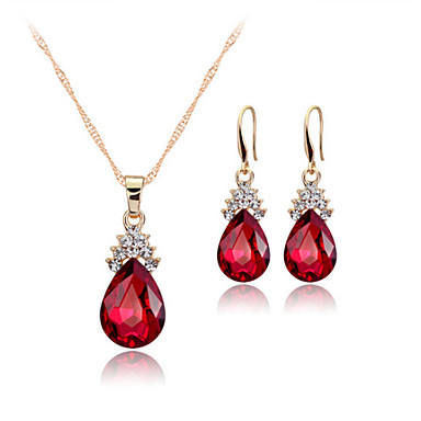 Women's Crystal Jewelry Set Drop Earrings Pendant Necklace Pear Cut ...
