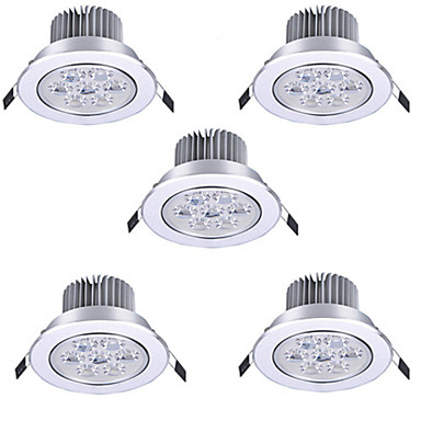 baratos Luminárias Internas-HRY 5pçs 7 W Lâmpadas de Foco de LED LED Ceilling Light Recessed Downlight 7 Contas LED LED de Alta Potência Decorativa Branco Quente Branco Frio 85-265 V / RoHs / 90