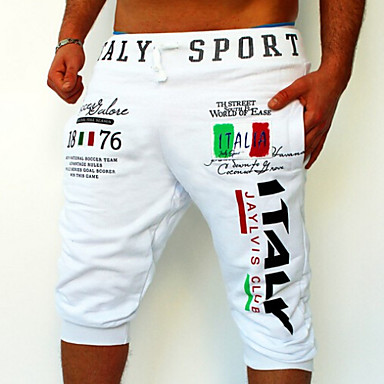 baratos Calças Esportivas-Homens Activo Básico Esportes Final de semana Largo Calças Esportivas Shorts Calças - Letra Estampado Branco Preto Azul M / L / XL