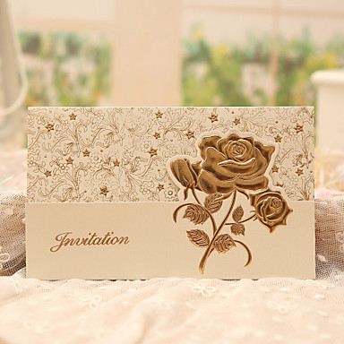 baratos Lembrancinhas &amp; Presentes para Festas-Tri-Dobrado Convites de casamento 50 - Cartões de convite Estilo Clássico / Estilo Floral Papel Pérola 7 1/2 "×6 1/4" (19*13.5cm)