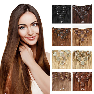 Premierwigs Clip In Human Hair Extensions Straight Remy Human Hair
