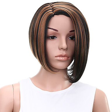 Short Straight Hair Black And Brown Mixed Color Synthetic Wigs For