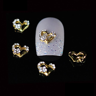 10pcs Beauty Gold Heart 3d Rhinestone Alloy Nail Design Diy Nail Art