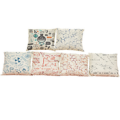 Set Of 6 Mathematics Symbol Pattern Linen Pillow Case Bedroom Euro