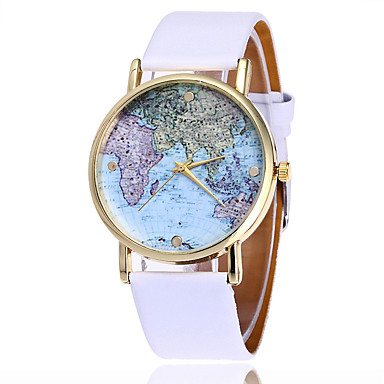 Women S Wrist Watch World Map Quartz Quilted Pu Leather Black
