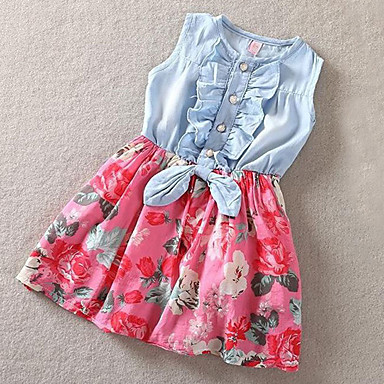 baratos Até 90% OFF-Infantil Bébé Para Meninas Activo Estilo bonito Diário Feriado Floral Laço Sem Manga Vestido Vermelho