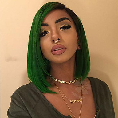 15 69 Synthetic Wig Straight Kardashian Straight Bob With Bangs Wig Short Green Synthetic Hair Women S Middle Part Bob Ombre Hair Dark Roots Black