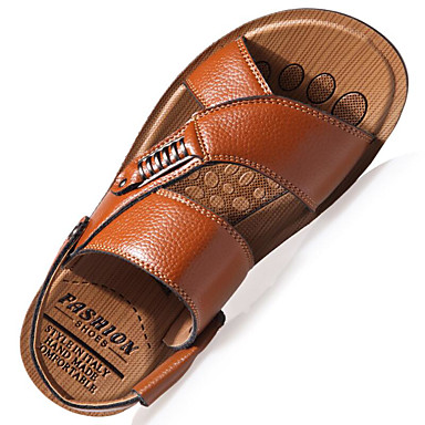 baratos Sandálias Masculinas-Homens Sapatos Confortáveis Solas Claras Primavera / Verão Casual Ao ar livre Escritório e Carreira Sandálias Caminhada Couro Preto / Khaki / Marron