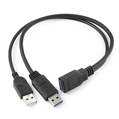 New USB 3.0 Female to Dual USB Male Extra Power Data Y Extension Cable for 2.5