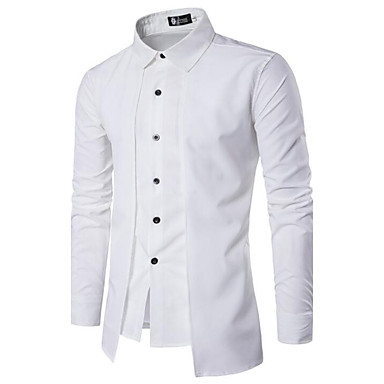 baratos Camisas Masculinas-Homens Camisa Social Temática Asiática Básico, Sólido Algodão Colarinho Italiano Delgado Preto / Manga Longa / Primavera / Outono