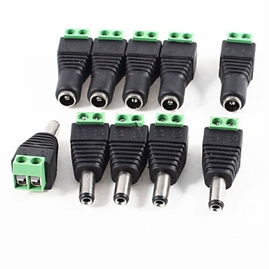 baratos Fontes de Alimentação Elétrica-10 pack 2.1mm x 5.5mm dc plug for led strip cctv camera 5 male e 5 female