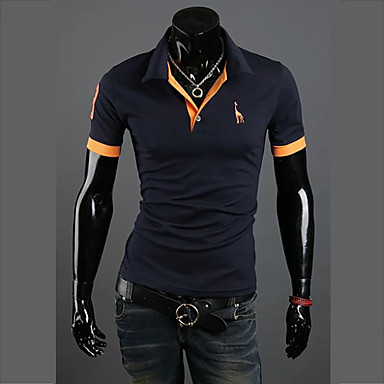 baratos Pólos Masculinas-Homens Tamanhos Grandes Gráfico Sólido Delgado Polo - Algodão Activo Diário Colarinho de Camisa Branco / Preto / Azul / Roxo / Vermelho / Amarelo / Verde / Marron / Verão / Manga Curta