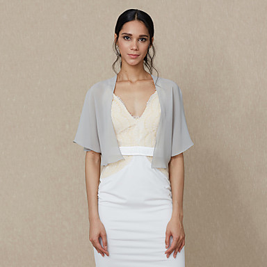 baratos Acessórios para Festas-Boleros Chiffon Casamento / Festa / Noite Estolas Femininas / Bolero Com Pregueado / Cor Única