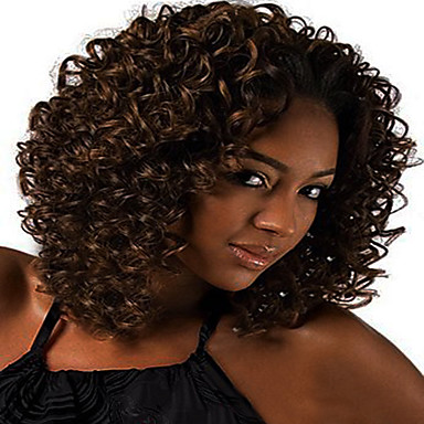 Synthetic Wig Curly Curly Wig Medium Length Brown Synthetic Hair