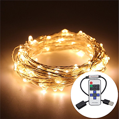 baratos Luzes para Decoração-5m Cordões de Luzes 100 LEDs Branco Quente RGB Branco Impermeável Controlo Remoto Regulável <5 V / IP65 / Cores Variáveis