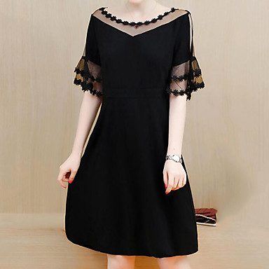 baratos Vestidos Branco e Preto-Mulheres Tamanhos Grandes Festa Reto Vestido Sólido Altura dos Joelhos