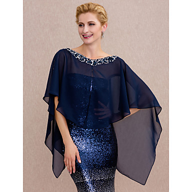 baratos Acessórios para Festas-Chiffon Casamento / Festa / Noite Estolas Femininas Com Miçangas / Botões Capas