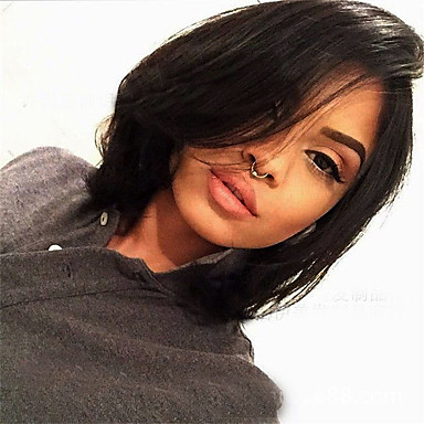 1429 Perruque Synthétique Droit Bob Coupe Carré Avec Frange Perruque Moyen Noir Naturel Cheveux Synthétiques Femme Noir