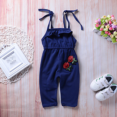 baratos Calças &amp; Leggings para Meninas-Bébé Para Meninas Moda de Rua Punk &amp; Góticas Esportes Para Noite Sólido Floral Jacquard Frente Única Laço Frufru Sem Manga Jardineira &amp; Macacão Azul