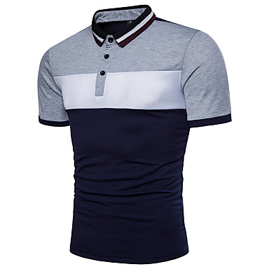baratos Pólos Masculinas-Homens Polo Activo Básico, Estampa Colorida Algodão Colarinho de Camisa Preto &amp; Branco Vermelho / Manga Curta / Verão