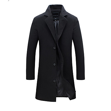 baratos Trench Coat-Homens Trabalho Outono / Inverno Tamanhos Grandes Longo Casaco Longo, Sólido Feras Fantásticas Aberto para a Lateral Manga Longa Algodão / Poliéster Vinho / Rosa / Verde Tropa