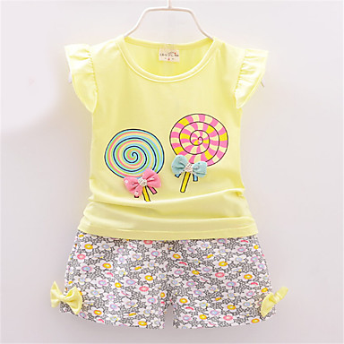 baratos Até 90% OFF-bebê Para Meninas Casual Diário Estampado Manga Curta Conjunto Amarelo / Bébé