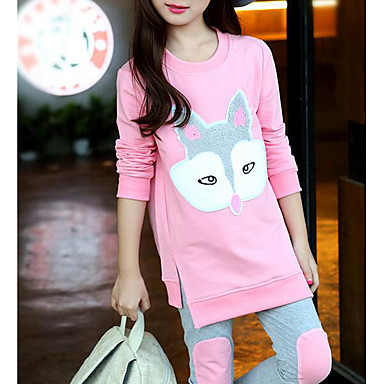 baratos Conjuntos para Meninas-Infantil Bébé Para Meninas Desenho Animado Algodão Conjunto Laranja