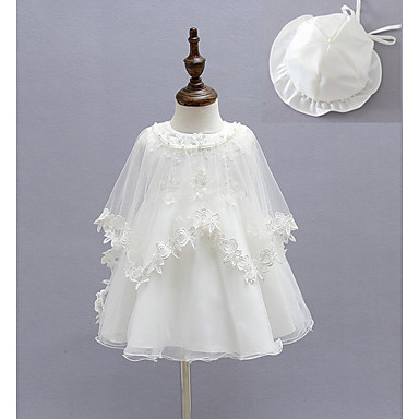 baratos Vestidos para Bebês-bebê Para Meninas Básico Sólido Manga Longa Algodão Vestido Branco / Bébé
