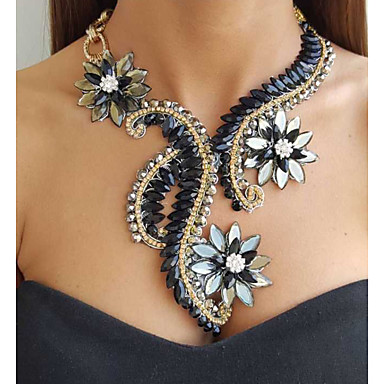 baratos Bijuterias Finas-Mulheres Zircônia Cubica Gargantilhas Colares com Pendentes Colares Declaração Link / Corrente Flor Importante senhoras Europeu Fashion Acrílico Pedra Vermelho Prata Preto 45+9.5 cm Colar Jóias 1pç