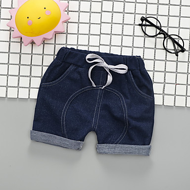 baratos Calças para Meninos Bebês-bebê Para Meninos Activo Diário Preto e Vermelho Sólido / Geométrica Pregueado Manga Curta Linho Calças Azul Marinha / Bébé