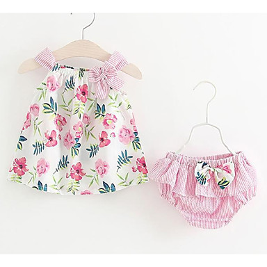baratos Até 90% OFF-bebê Para Meninas Activo Diário Floral Estampado Sem Manga Padrão Algodão Conjunto Azul / Bébé