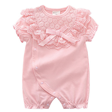 baratos Macacões &amp; Bodies de Bebê-bebê Para Meninas Activo Diário Sólido Renda Manga Curta Algodão Peça Única Branco