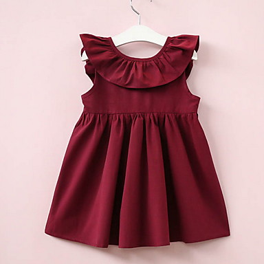 baratos Até 90% OFF-Infantil Para Meninas Básico Diário Sólido Pregueado Sem Manga Altura dos Joelhos Vestido Rosa