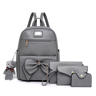 baratos Bolsas Femininas Elegantes-Mulheres Laço(s) / Ziper PU Conjuntos de saco Conjuntos de sacolas Côr Sólida Conjunto de bolsa de 4 pcs Preto / Marron / Azul / Outono &amp; inverno