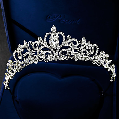 baratos Jóias de cabelo-Mulheres Tiaras Para Casamento Festa Realeza do regresso a casa Com Miçangas Zircônia Cubica Strass Prata Chapeada Liga Prata