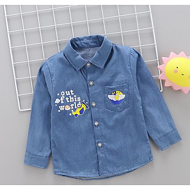 baratos Blusas para Meninos Bebês-bebê Para Meninos Activo Diário Preto &amp; Branco Sólido Frufru Manga Curta Padrão Linho Camisa Azul / Bébé