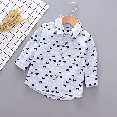 baratos Blusas para Meninos Bebês-bebê Para Meninos Básico / Moda de Rua Estampado Manga Longa Algodão Camisa Verde Claro / Bébé