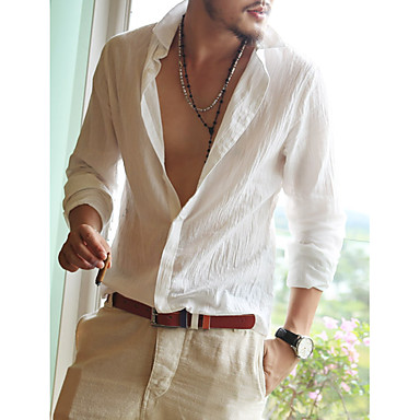 baratos Camisas Masculinas-Homens Sólido Camisa Social Diário Para Noite Praia Branco / Azul / Verde Tropa / Manga Longa