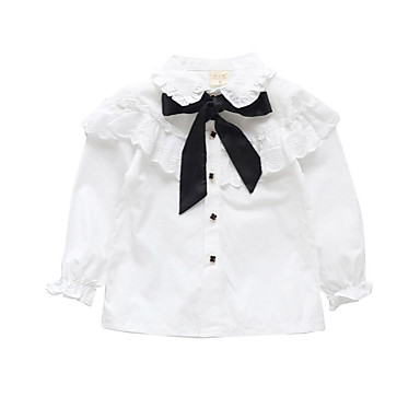 baratos Blusas para Bebês-bebê Para Meninas Activo Sólido Manga Longa Algodão Camisa Branco / Bébé