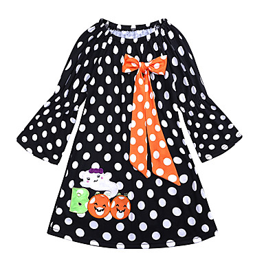 baratos Vestidos para Bebês-bebê Para Meninas Activo / Básico Poá / Halloween Manga Longa Acima do Joelho Vestido Preto / Bébé