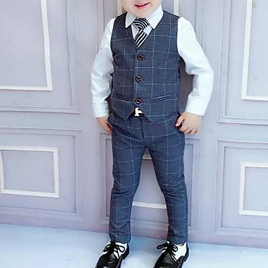 baratos Conjuntos para Meninos-Infantil Para Meninos Moda de Rua Xadrez Manga Longa Padrão Conjunto Vinho