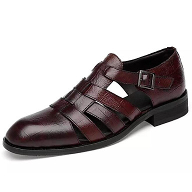 baratos Sandálias Masculinas-Homens Sapatos Confortáveis Verão Diário Sandálias Pele Napa Preto / Marron